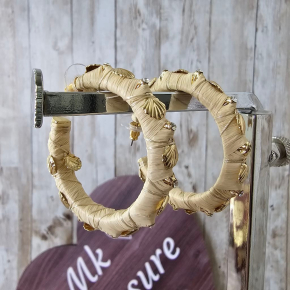Women's Gold Beige Hoop Earrings - Picture 1 of 5